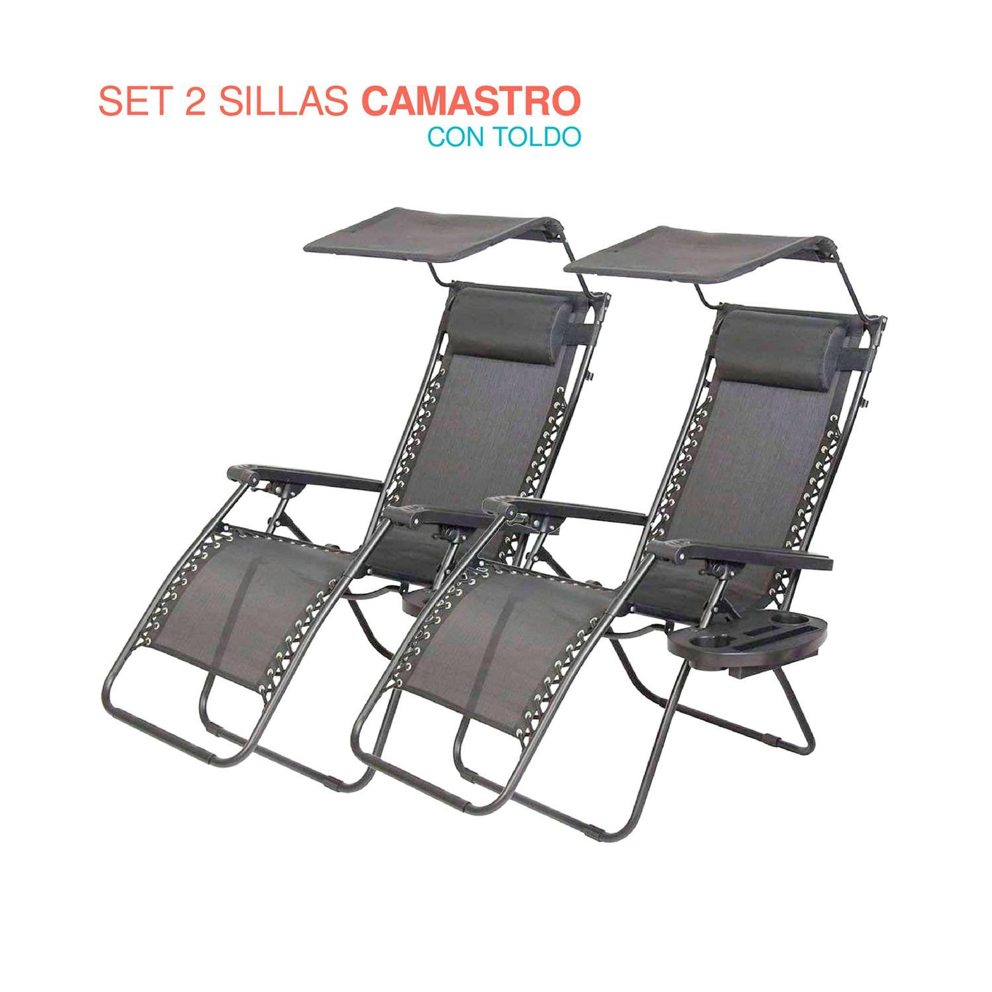 Set de 2 sillas camastro plegable tecnologia gravedad cero reclinable con sombrilla gris 6.49 pulg elly decor so-Sgccd