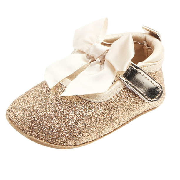 tamaño lazo zapato bebé regalos de cumpleaño primavera, verano, dorado Zulema Zapatos de princesa niños brillantes | Walmart en línea