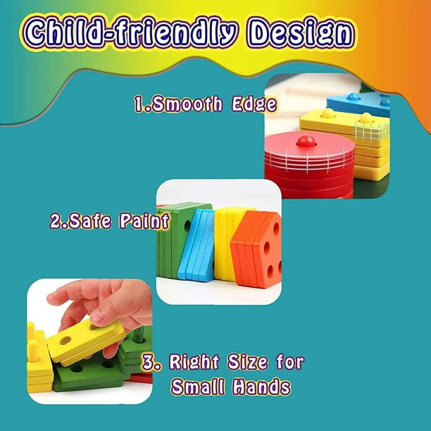 Juguetes Montessori para niños y niñas de 1 a 3 años, juguetes de madera  para clasificar y apilar para niños pequeños y niños en edad preescolar,  juguetes educativos, clasificador de formas de
