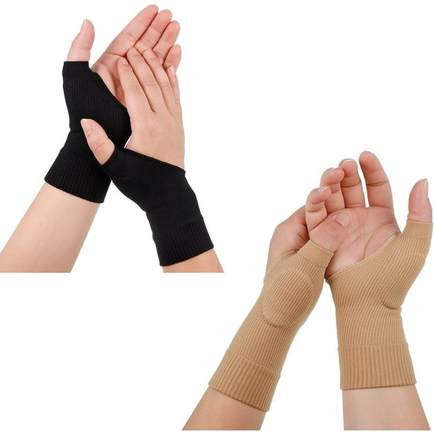 2 pares de muñequeras de gel, muñequeras, almohadilla para lesiones del  pulgar (negro+beige, L), muñequera y soporte para el pulgar para artritis y  dolor en las articulaciones, guantes de compresión para deportes