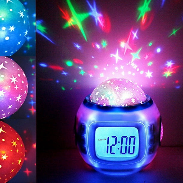 Reloj despertador de dormitorio para niños, despertador de noche con luz  nocturna de 7 colores, mini despertador de música con 8 sonidos, regalo  para