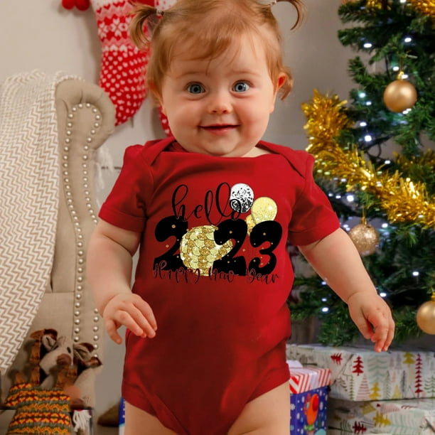 Gibobby Mamelucos para bebe niño Mi primera ropa de Año Nuevo para recién  nacidos, bebés, niños y niñas, trajes de Año Nuevo, pantalones cortos con  estampado (Rojo, 0-3 Meses)