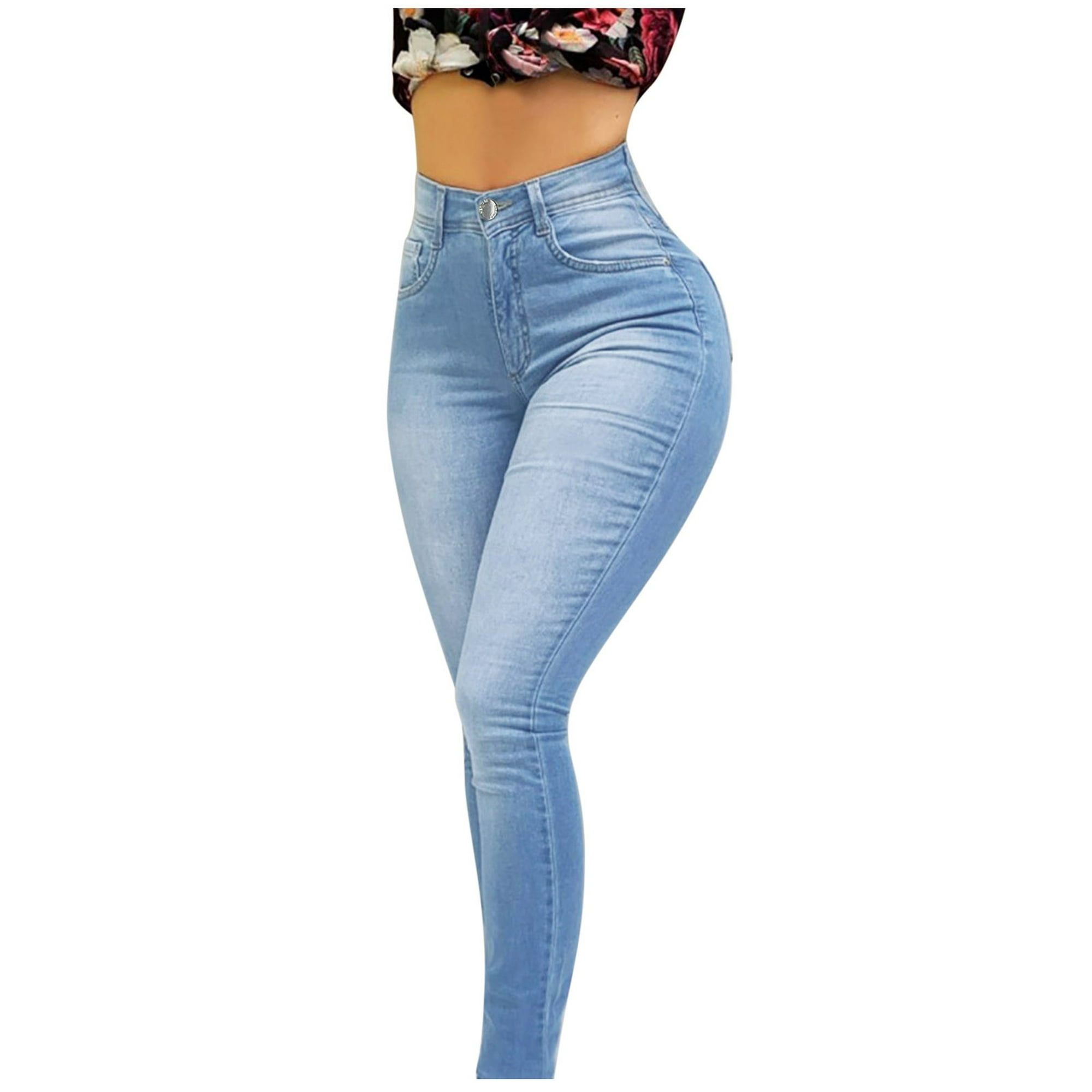 Gibobby Jeans dama cintura alta Pantalones vaqueros clásicos para mujer  Pantalones de lápiz de mezclilla azul de cintura alta delgados ocasionales  Pantalones(Azul claro,G)