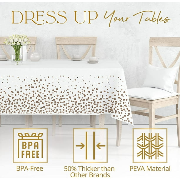 Manteles de plástico para mesas rectangulares, paquete de 6 manteles  desechables para fiestas, manteles rectangulares con confeti de puntos de  oro