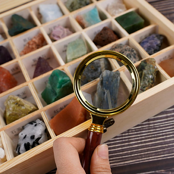 Colección de 30 Minerales del Mundo 3 en Caja de Madera Natural