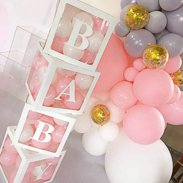Cajas doradas de bebé con letras para baby shower, decoraciones de baby  shower para niños o niñas, cajas de globos transparentes bloques  transparentes