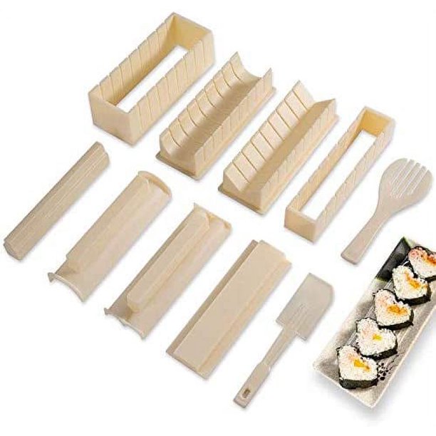 Kit de 10 piezas para hacer sushi para principiantes, kit de herramientas  de plástico para hacer sushi, con 8 formas de molde de arroz para sushi y 2