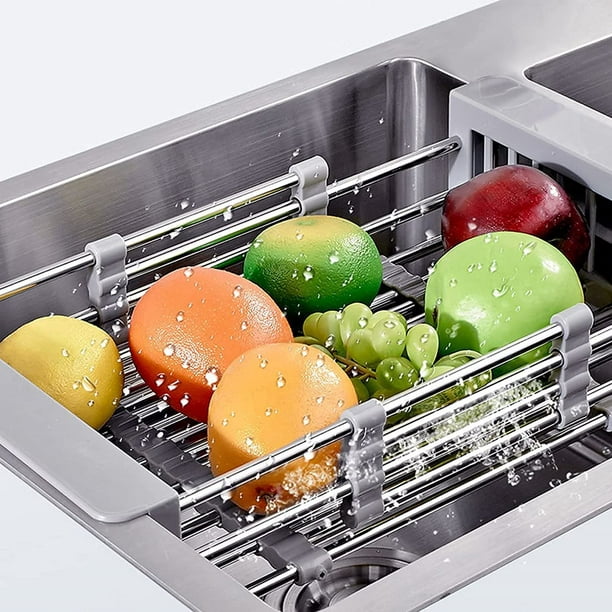 Escurridor de platos enrollable sobre el fregadero con soporte para  utensilios, escurridor de platos plegable para fregadero de cocina, estante  de