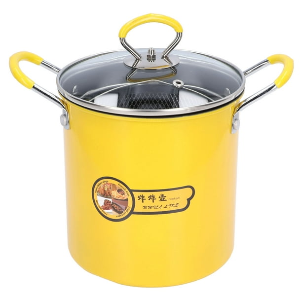  Prodent Olla para freidora, olla de acero inoxidable de 3.4 L,  con termómetro, olla de tempura con tapa de rejilla de goteo de aceite,  freidora japonesa para freír el hogar, papas