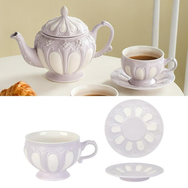 Taza de café de té de cerámica, taza de café de 250 ml con platillo, taza  de tazas de café expreso vintage en relieve , tazas de té de estilo  europeo