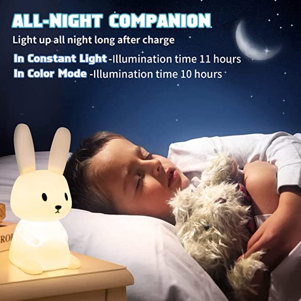 Luz nocturna para niños, bonita lámpara de silicona de conejo blando con  control remoto, luz de noche de animales Kawaii para mujeres y niñas