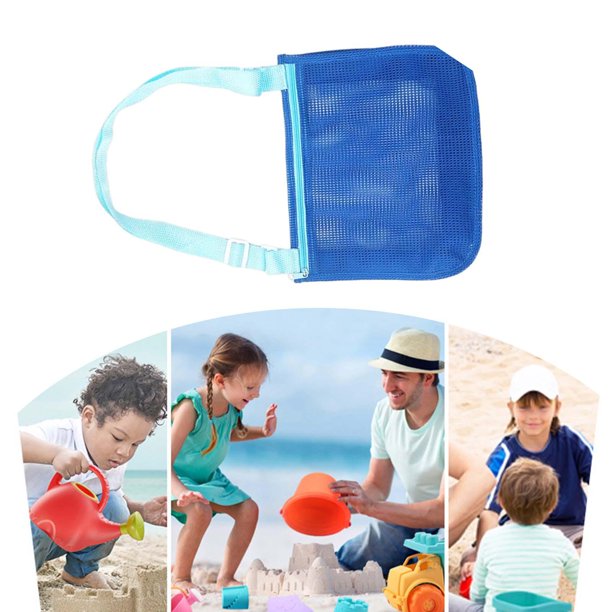 Bolsas y bolsas de playa de malla, bolsa de colección de juguetes de playa  con correa ajustable, bolsa de almacenamiento para piscina para niñas y