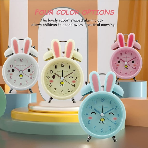  HEXEH Reloj despertador para niños, lindo conejo, reloj despertador  silencioso sin tictac, reloj de viaje con luz nocturna, funciona con pilas,  reloj despertador de escritorio (color amarillo) : Hogar y Cocina