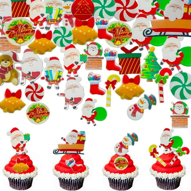 ER 300 piezas de decoraciones comestibles para pasteles de Navidad,  pasteles de Navidad comestibles, adornos para magdalenas, papel de oblea de  Navidad, árbol de Navidad de Papá Noel, muñeco de nieve, decoración