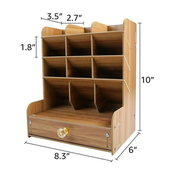 Organizador de escritorio, soporte de madera para bolígrafos, estante de  almacenamiento con soporte para teléfono, estante para cajones Madera de  cereza Zulema organizador del cajón del escritorio de oficina
