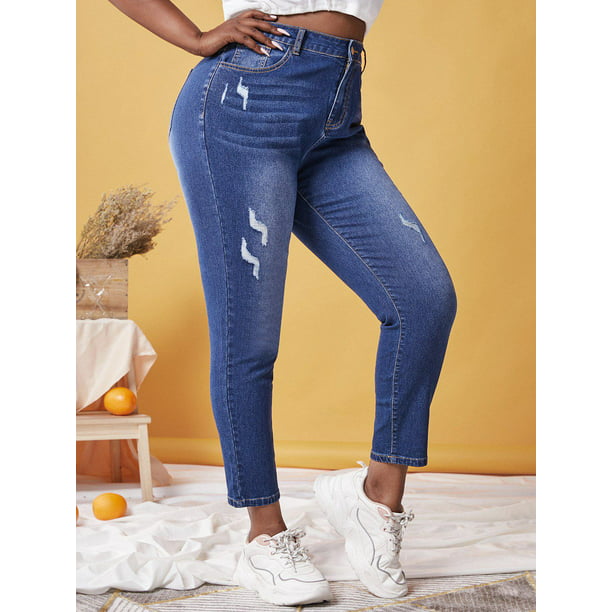 Tallas de alta desvaneció con ganas de jeans ajustados Rosegal Vaqueros de talla grande | Bodega Aurrera línea