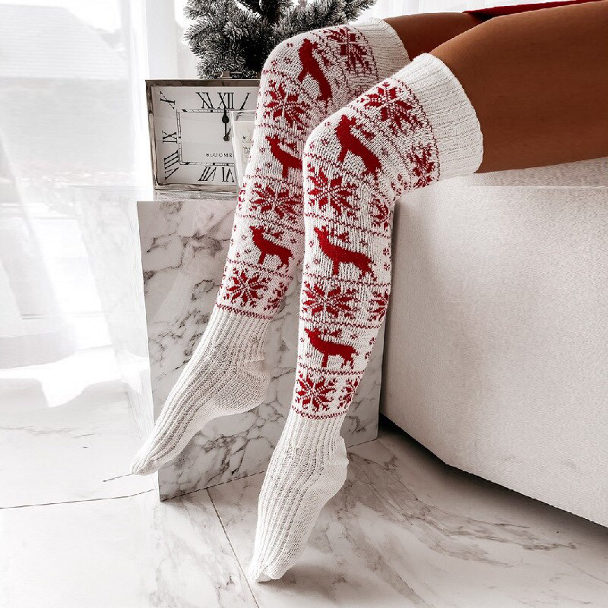 Comprar Calcetines largos de punto para mujer Medias navideñas