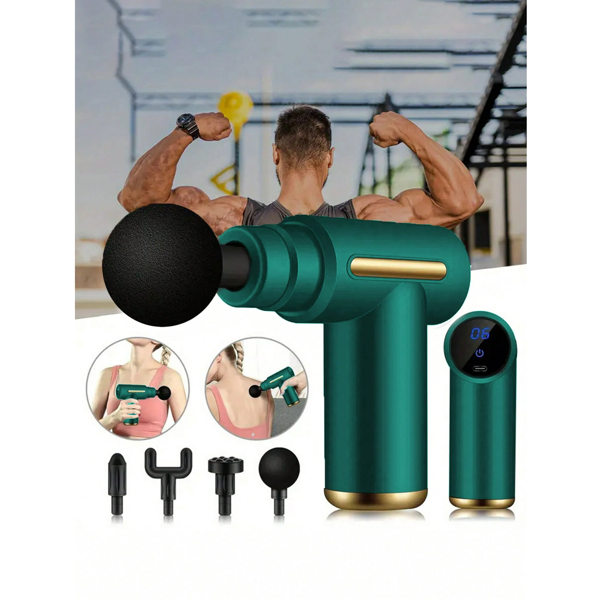 1pc rechargeable lcd massage gun, muscle relax electric massager gun with 6 adjustable intensity levels and 4 heads, portable handheld multi-Function