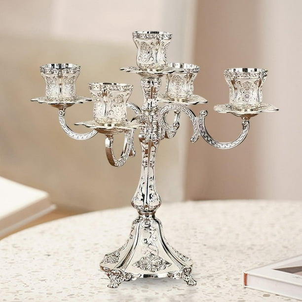 Candelabros decorativos de cristal plateado con 3 brazos, portavelas de  mesa, centro de mesa, decoración para mesa de comedor, decoración del  hogar