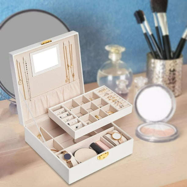 Caja de maquillaje de color oro rosa, regalo perfecto, caja de cosméticos  portátil, 4 bandejas, organizador de almacenamiento de joyas con cerradura