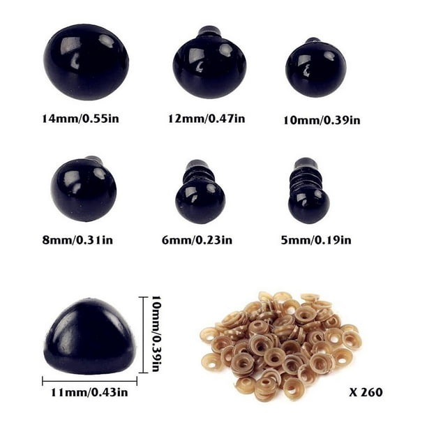 Ojos de seguridad de plástico para Amigurumi, 240 piezas de 6 mm a 14 mm,  color negro, sólidos para manualidades, juguete de ganchillo y animales de  peluche : : Hogar y Cocina