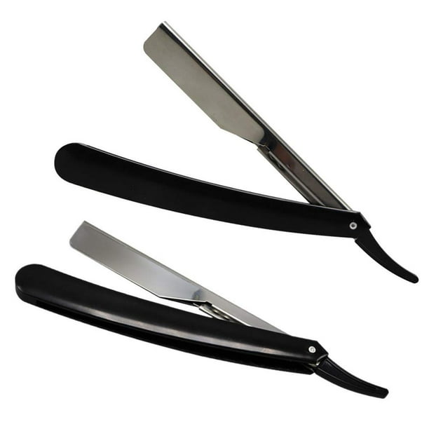 Navaja Barber - Maquinilla de afeitar recta, 100 cuchillas negro peluquero  estilo bigote afeitadora de acero negro para garganta cortada +100