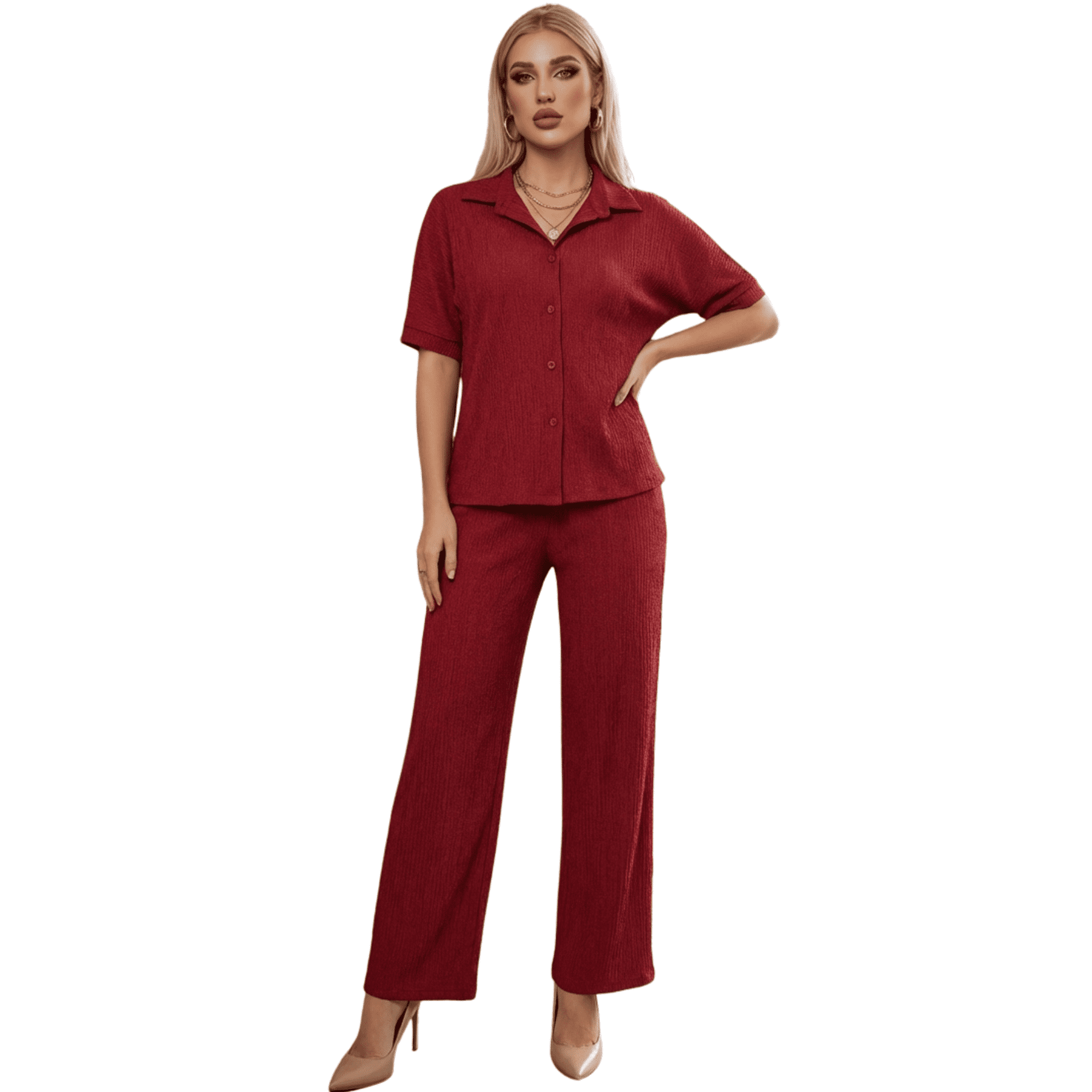 Conjunto de 2 piezas para mujer | set blusa tipo camisera y pantalón wide leg