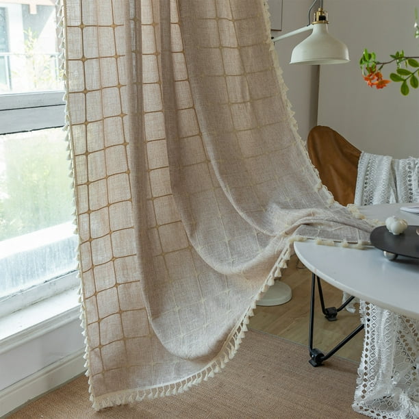 Cortina semiopaca de granja, cortina oscura de lino de algodón a cuadros  bordado Vhermosa BST3010993-2