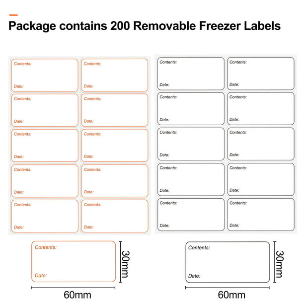 Paquete de 200 etiquetas adhesivas extraíbles para fecha y congelador, 2 x  1 pulgadas