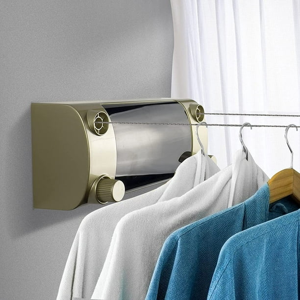 Tendedero retráctil (línea doble) - Línea de lavandería de secado de ropa  resistente, montaje en pared para interiores y exteriores, línea de acero