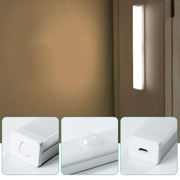 Luces de armario Sensor de movimiento LED Luces debajo del gabinete Lámpara  de noche USB recargable Cálido 400mAh Sharpla luz del sensor de movimiento  interior