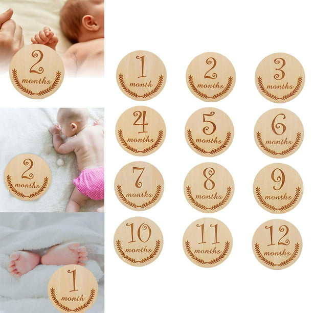 arjetas mensuales de madera para bebés de doble cara discos de recién  nacido a 1 año de fotografía de bebé accesorios de baby sh