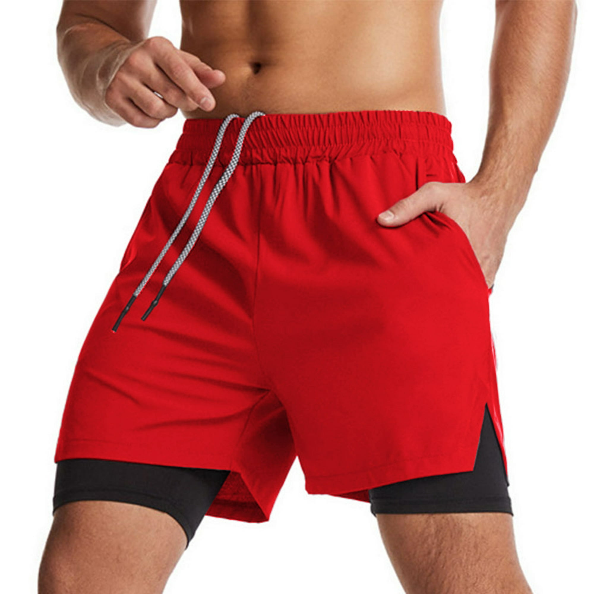 Pantalones cortos deportivos 2 en 1 para hombre, pantalones cortos  elásticos, transpirables, de Abanopi Pantalones cortos deportivos para  hombre