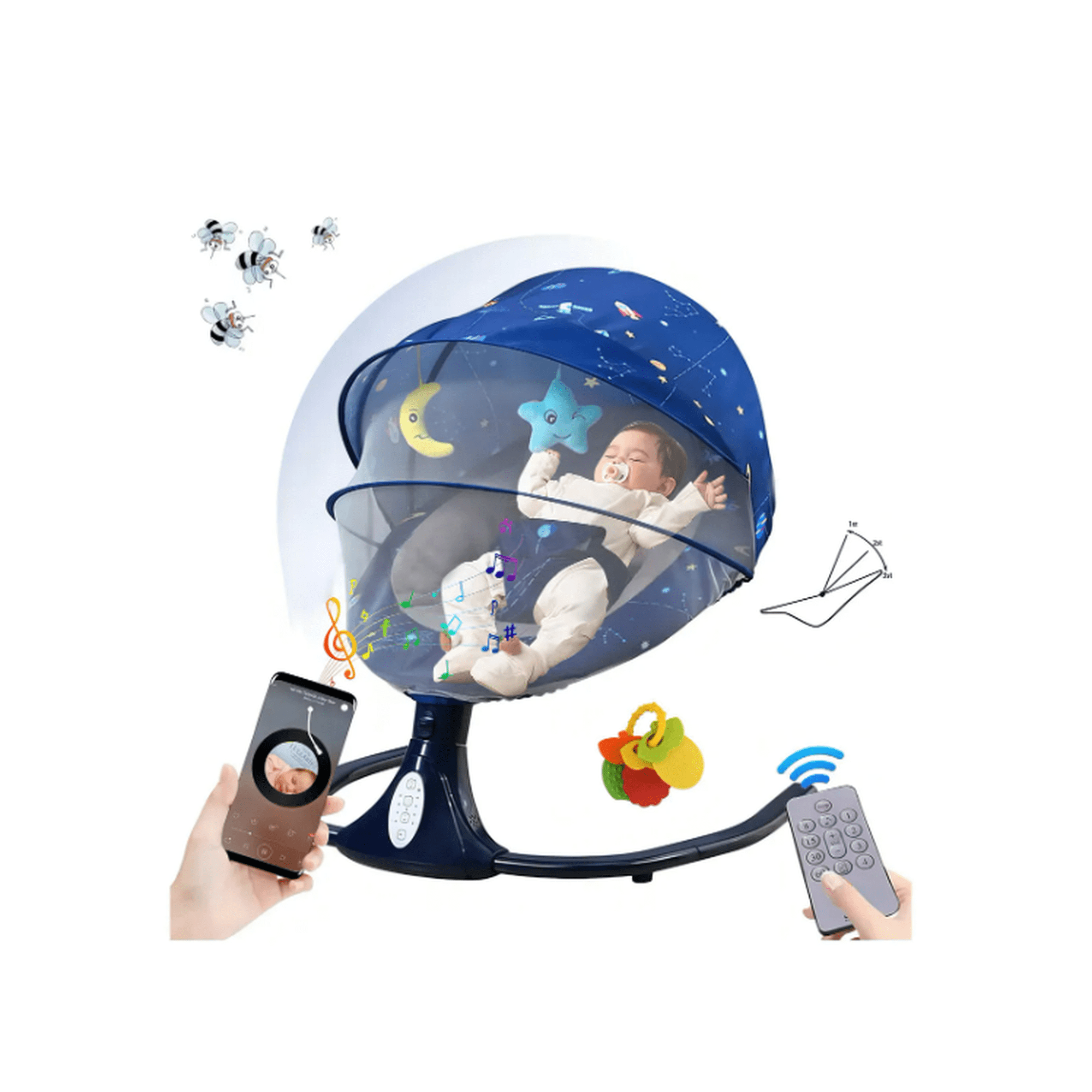 Columpio mecedora eléctrica para bebé con mosquitero cuna música color azul