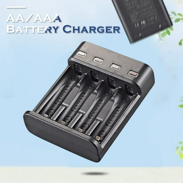 Cargador de batería de 4 ranuras para pilas recargables AAA/AA con