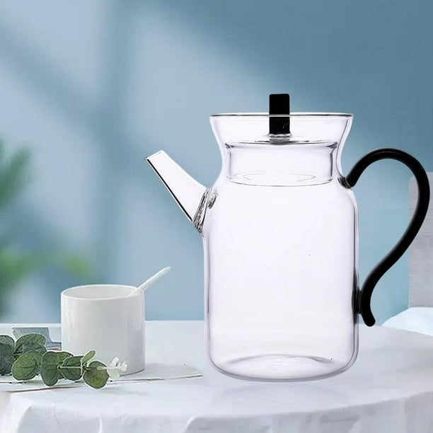 Jarra de vidrio con tapa, jarra de agua de vidrio de 350 ml, jarra de agua  fría/caliente, jarra para bebidas de y té Negro BLESIY Hervidor de café