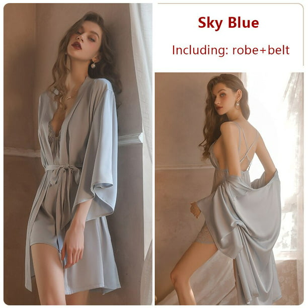 Pijama Sexy para mujer, conjunto de bata de noche de encaje transparente para  mujer, vestido de dorm xuanjing unisex