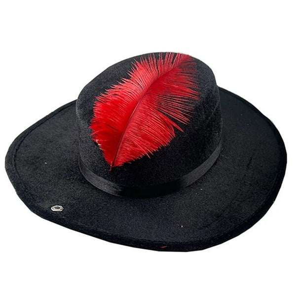 Sombrero de pirata con plumas para hombre y mujer, sombreros de fiesta para  juegos de rol, disfraz de Mascarada, accesorio de utilería Top de  terciopelo negro de lujo
