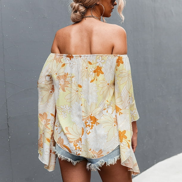 Camisa Blusa Para Mujer con estampado floral de hombros