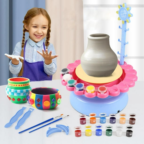 DIY Kit de artesanía de rueda de cerámica eléctrica Kits de pintura de  arcil seca Juguetes educativos Artesanías para niños Niñas Regalos - azul  BLESIY rueda de cerámica