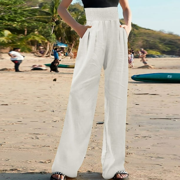 Puntoco Pantalones Sueltos de Pierna Ancha para Mujer Pantalones Rectos de  Cintura Alta Pantalones Casuales Puntoco Puntoco-4014