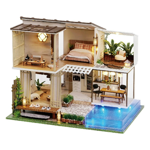 Casa de muñecas de madera 3DBRT Casa para muñecas Casa de muñecas de madera  en miniatura con muebles Kit Casa de madera Miniaturas Juguetes para niños Casa  de rompecabezas -  México