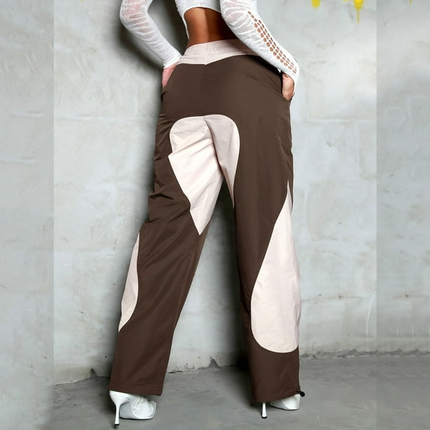 Gibobby Pantalones deportivos de mujer Pantalones cargo Mujer Ropa holgada  de ajuste relajado Pantalones de mezclilla negros Cintura alta Cremallera( Beige,CH)