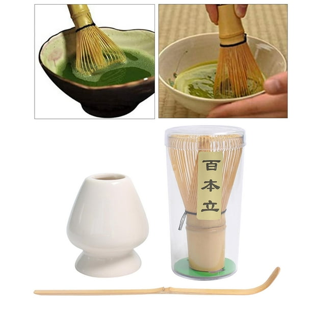  Juego de batidor de té Matcha - Soporte para batidor y batidor  de bambú, color negro : Hogar y Cocina