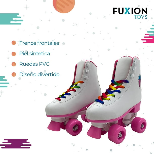 Patines 4 ruedas para niños y niñas, fabricado con vinipiel y llantas de  PVC blanco 21 Fuxion Sports GB-HP827