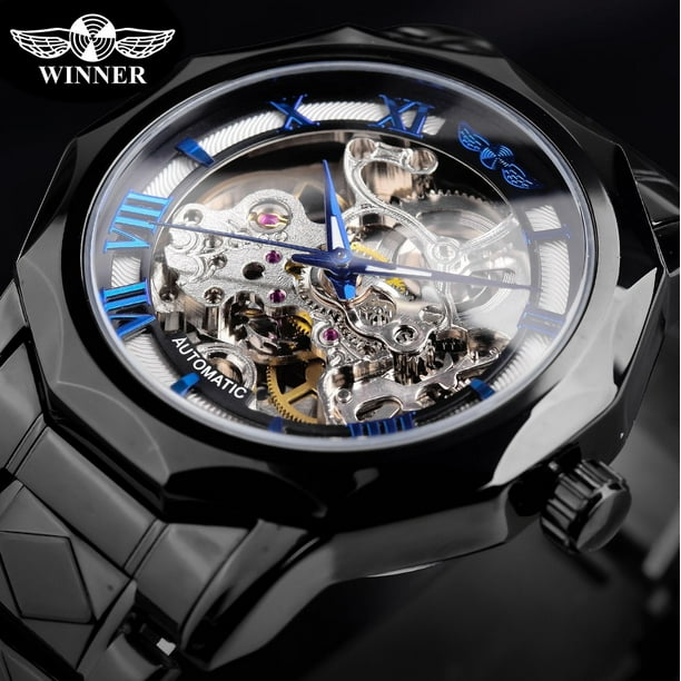 Reloj de pulsera de acero inoxidable para hombre Oro Negro Dorado Lujo  Esqueleto