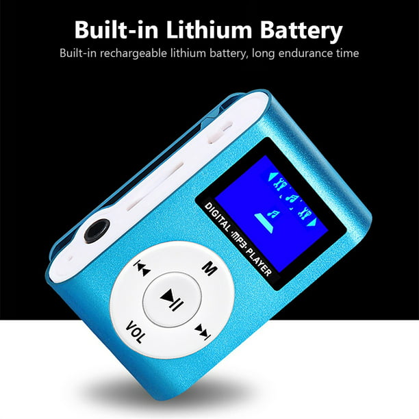 Reproductor de MP3 portátil, pantalla LCD de 1.8 pulgadas, mini reproductor  de música digital MP3, mini clip de metal, tarjeta de memoria de soporte