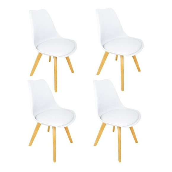 silla tipo eames patas madera asiento acolchonado set 4 pzas blanco