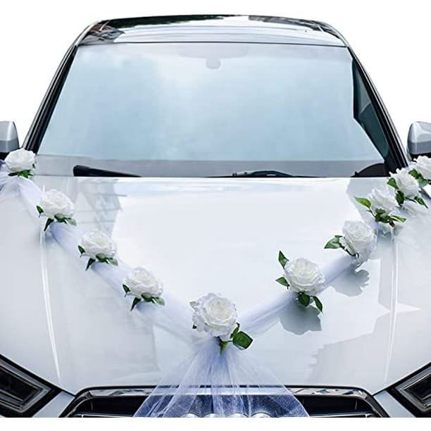 Decoración de coche de boda, kit de decoración de coche de boda, flores  artificiales blancas y cinta blanca para coche de boda, decoración de coche  de boda TUNC Sencillez