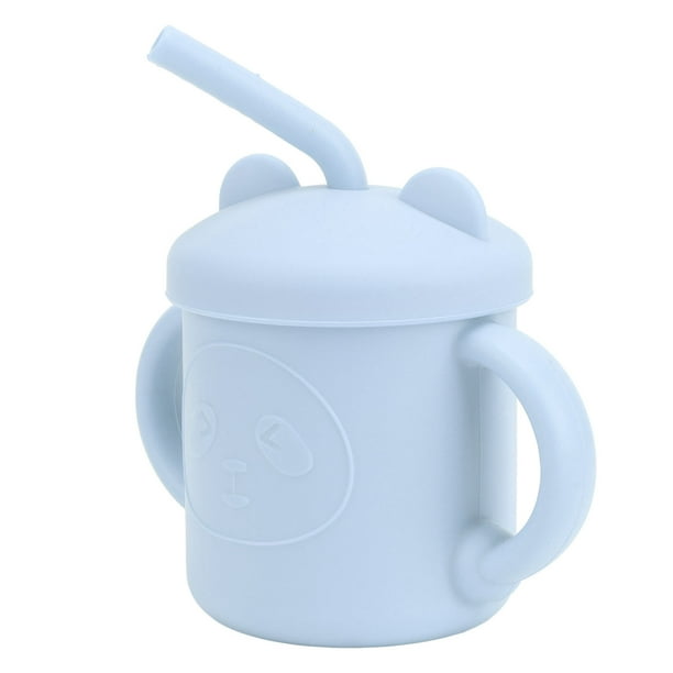 Vaso de silicona para niños pequeños con 2 pajillas, lindo patrón de panda,  taza de entrenamiento de aprendizaje de bebé, 7 onzas, resistente a las